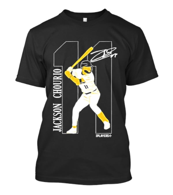 Jackson Chourio Brewers 11 Batting Pose Signature T-Shirt