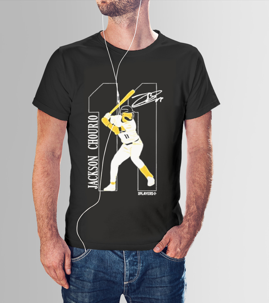 Jackson Chourio Brewers 11 Batting Pose Signature T-Shirt