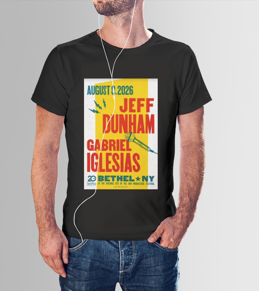 August 8 2026 Jeff Dunham Gabriel Iglesias Bethel Ny At The Historic Site Of The 1969 Woodstock Festival T-Shirt
