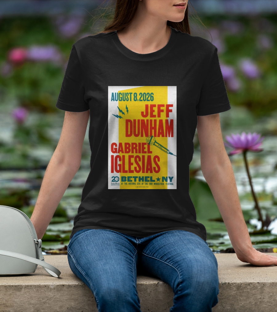 August 8 2026 Jeff Dunham Gabriel Iglesias Bethel Ny At The Historic Site Of The 1969 Woodstock Festival T-Shirt
