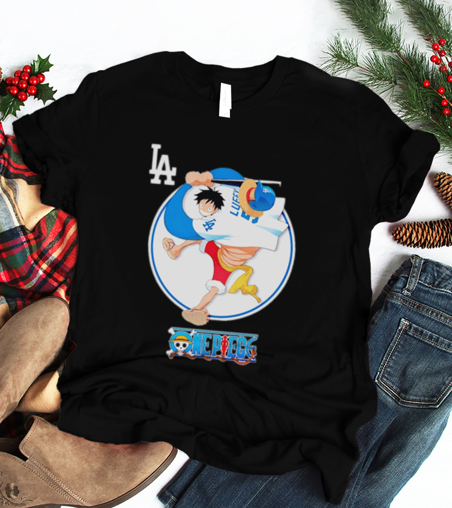 Los Angeles Dodgers Monkey D Luffy One Piece Crossover MLB Collaboration T-Shirt