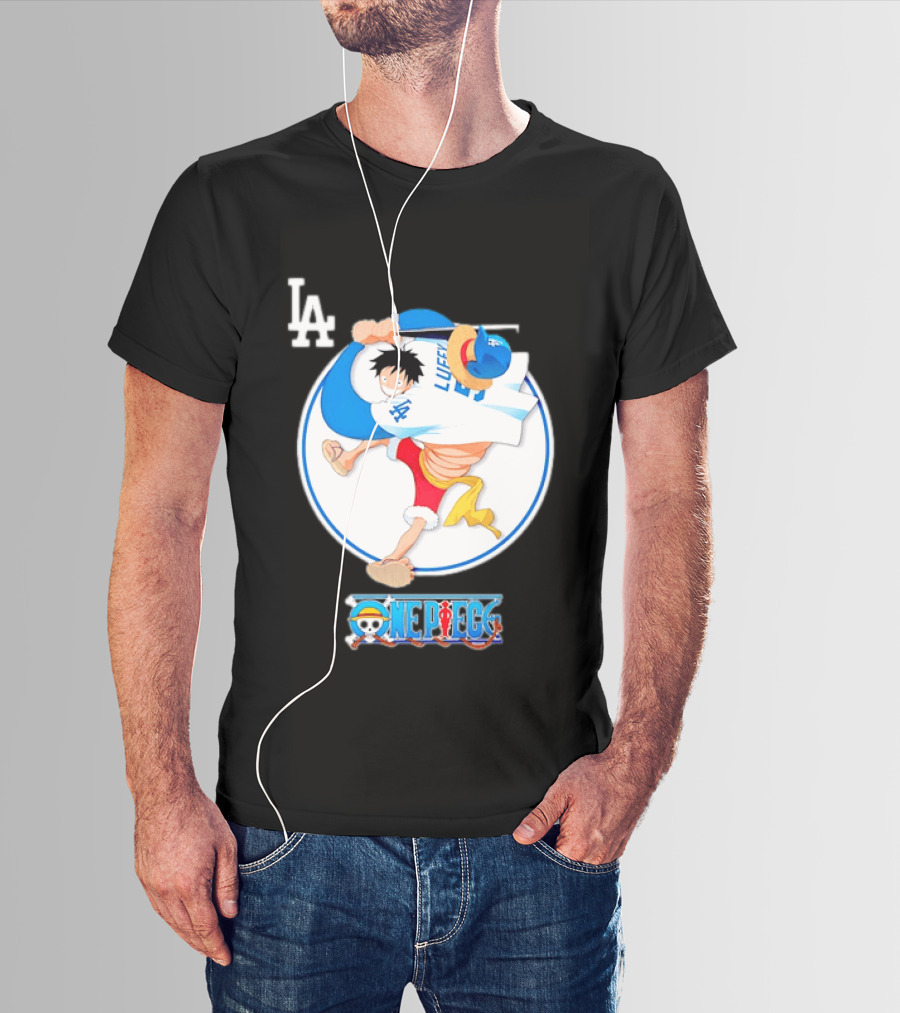Los Angeles Dodgers Monkey D Luffy One Piece Crossover MLB Collaboration T-Shirt
