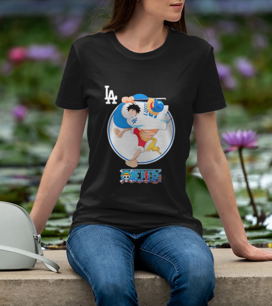 Los Angeles Dodgers Monkey D Luffy One Piece Crossover MLB Collaboration T-Shirt