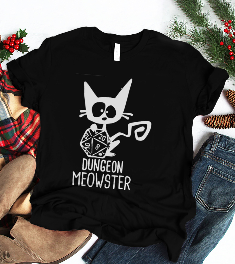 Dungeon Meowster Cat Holding D20 Dice Dungeons And Dragons T-Shirt