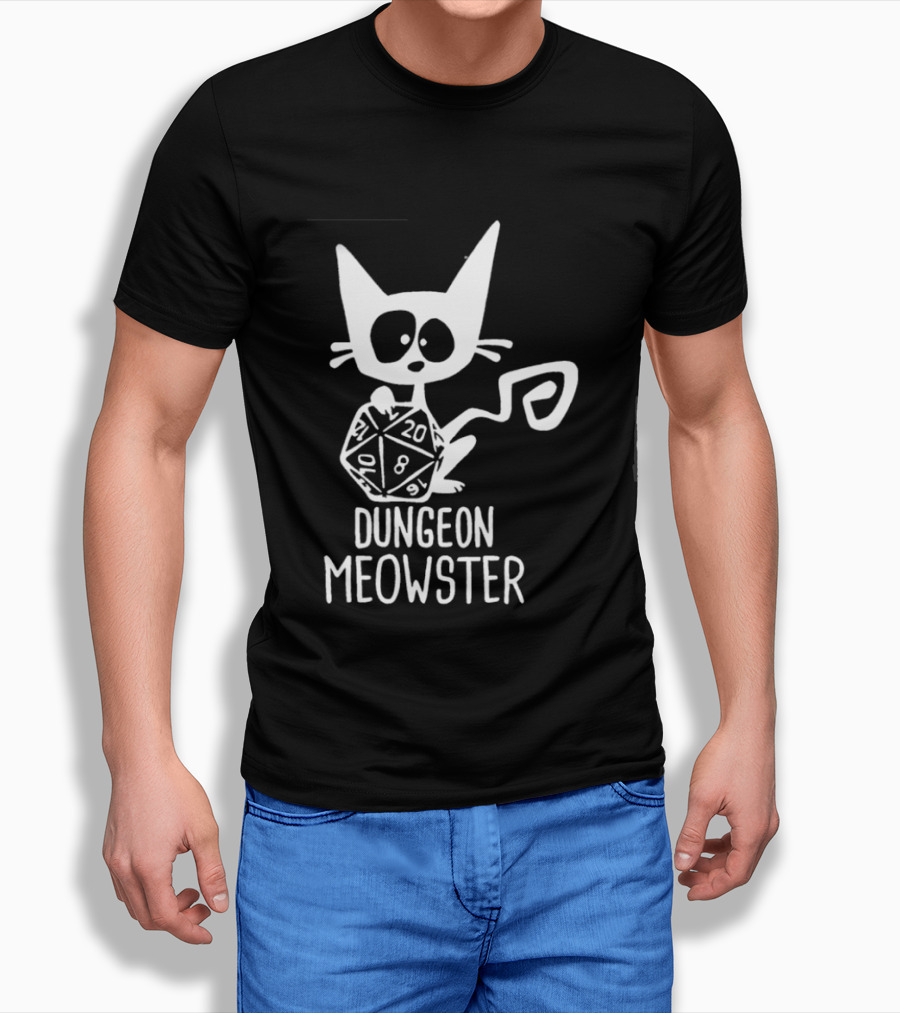Dungeon Meowster Cat Holding D20 Dice Dungeons And Dragons T-Shirt