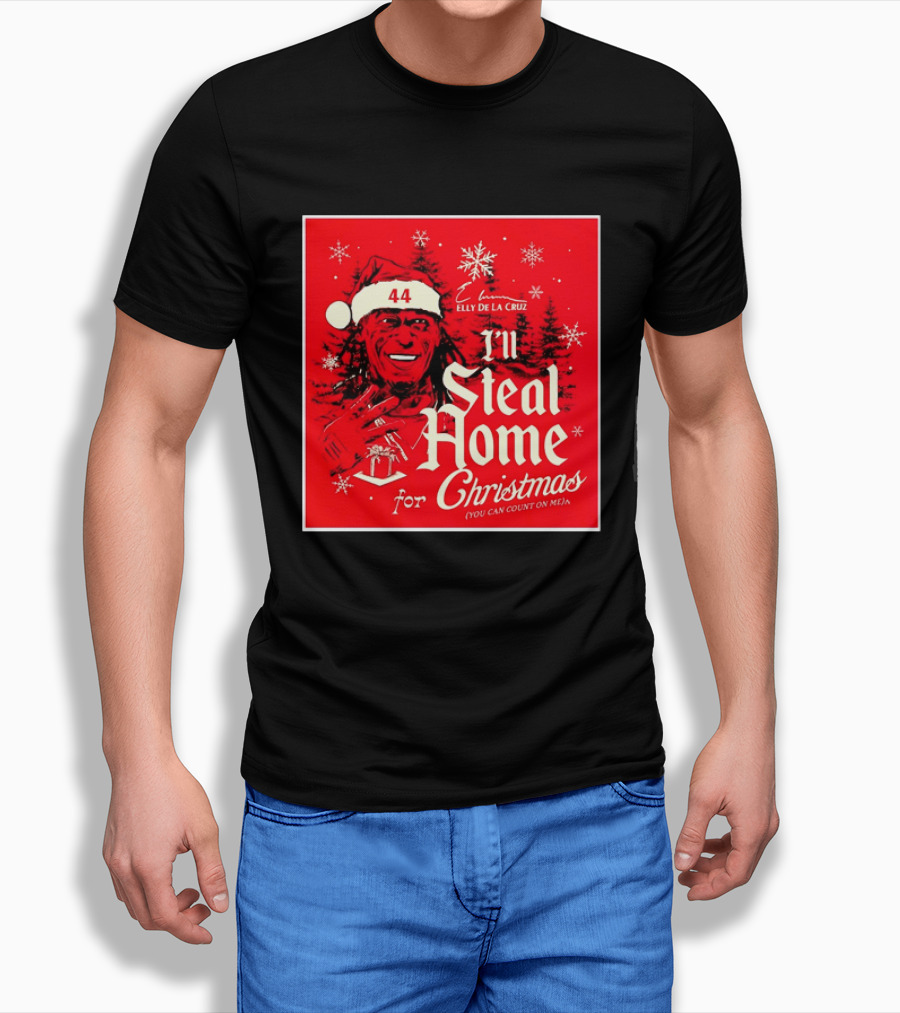 Elly De La Cruz Cincinnati Reds 44 I'll Steal Home For Christmas T-Shirt