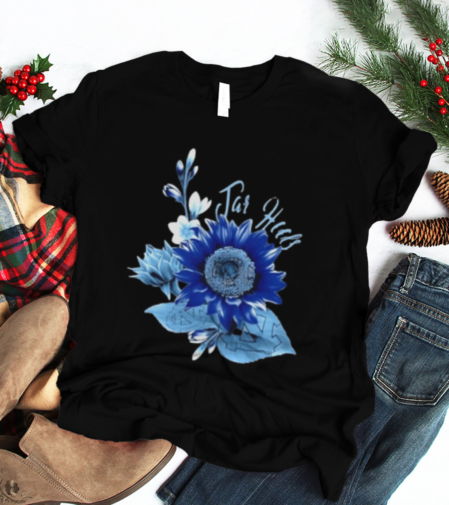 North Carolina Tar Heels Sunflower Floral Football T-Shirt