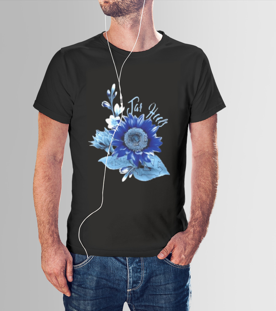 North Carolina Tar Heels Sunflower Floral Football T-Shirt