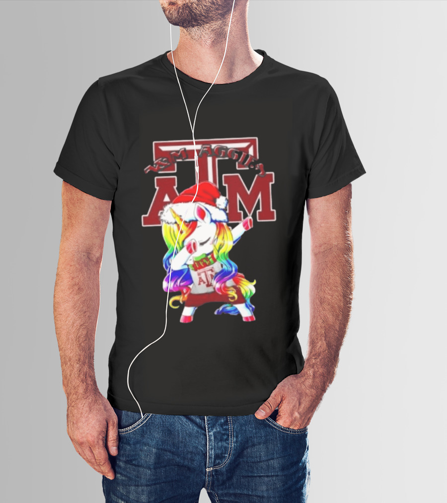 Texas Am Aggies Unicorn Dabbing Santa Hat Merry Christmas T-Shirt