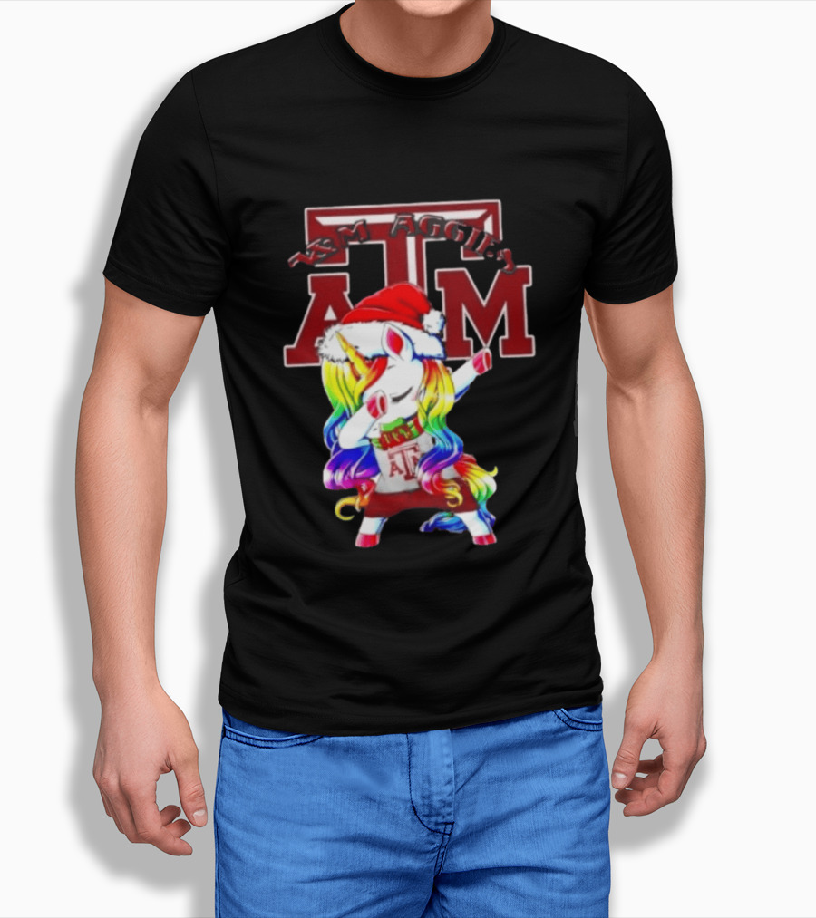 Texas Am Aggies Unicorn Dabbing Santa Hat Merry Christmas T-Shirt