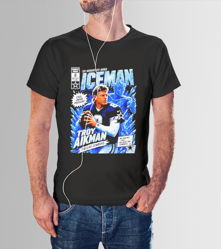 Troy Aikman Dallas Cowboys Comics Iceman Coolest QB Ever T-Shirt