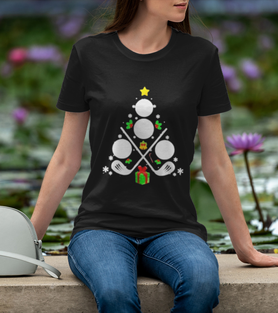 Golf Clubs Balls Christmas Tree Present Star T-Shirt