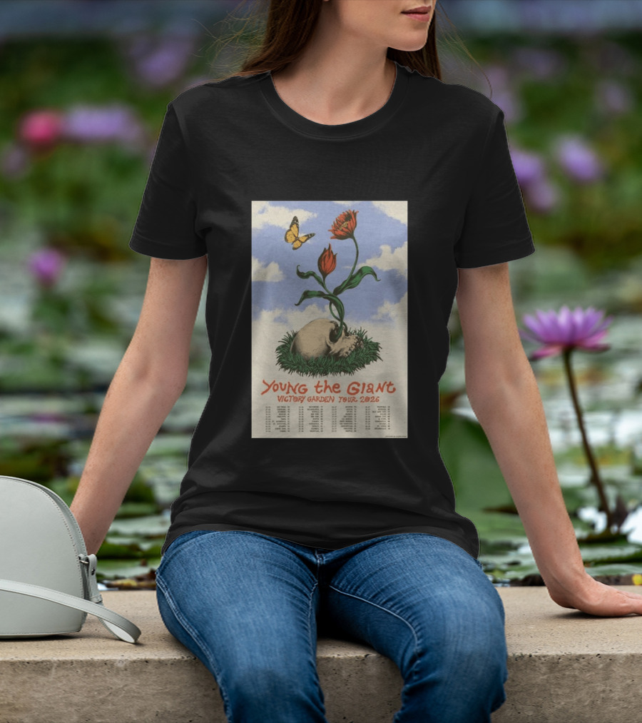Young The Giant Victory Garden Tour 2026 Skull Flower Butterfly Google Ads Poland Ireland Dates T-Shirt
