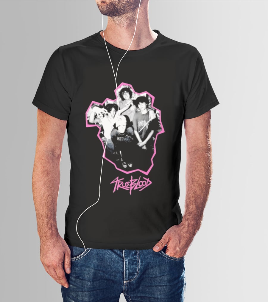 Trueblood Band Vintage Black And White Group Photo With Pink T-Shirt