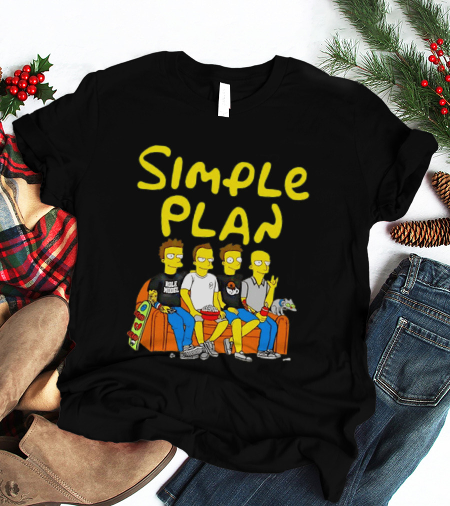 Simple Plan Band Members Cartoon Style On Couch T-Shirt