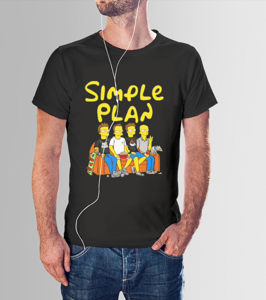 Simple Plan Band Members Cartoon Style On Couch T-Shirt
