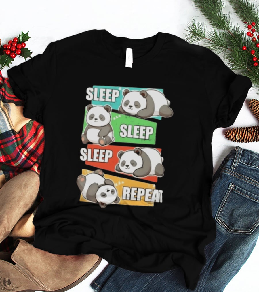 Sleep Sleep Sleep Repeat Panda Cartoon Blocks T-Shirt