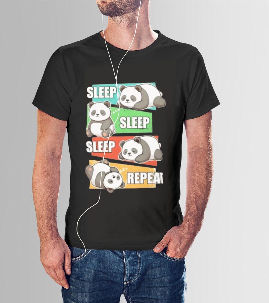 Sleep Sleep Sleep Repeat Panda Cartoon Blocks T-Shirt