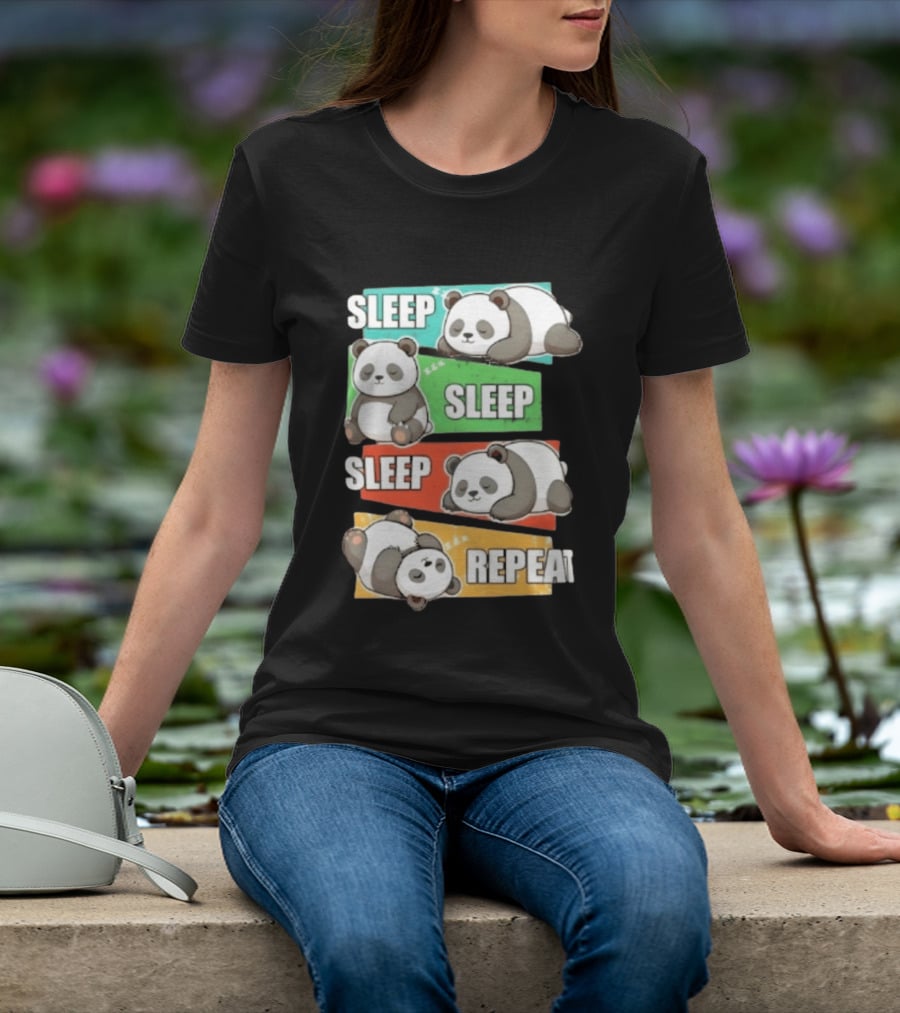 Sleep Sleep Sleep Repeat Panda Cartoon Blocks T-Shirt