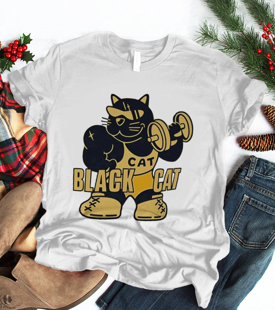 BLACK CAT Lifting Weights Cat Fitness Gym Powerlifting T-Shirt