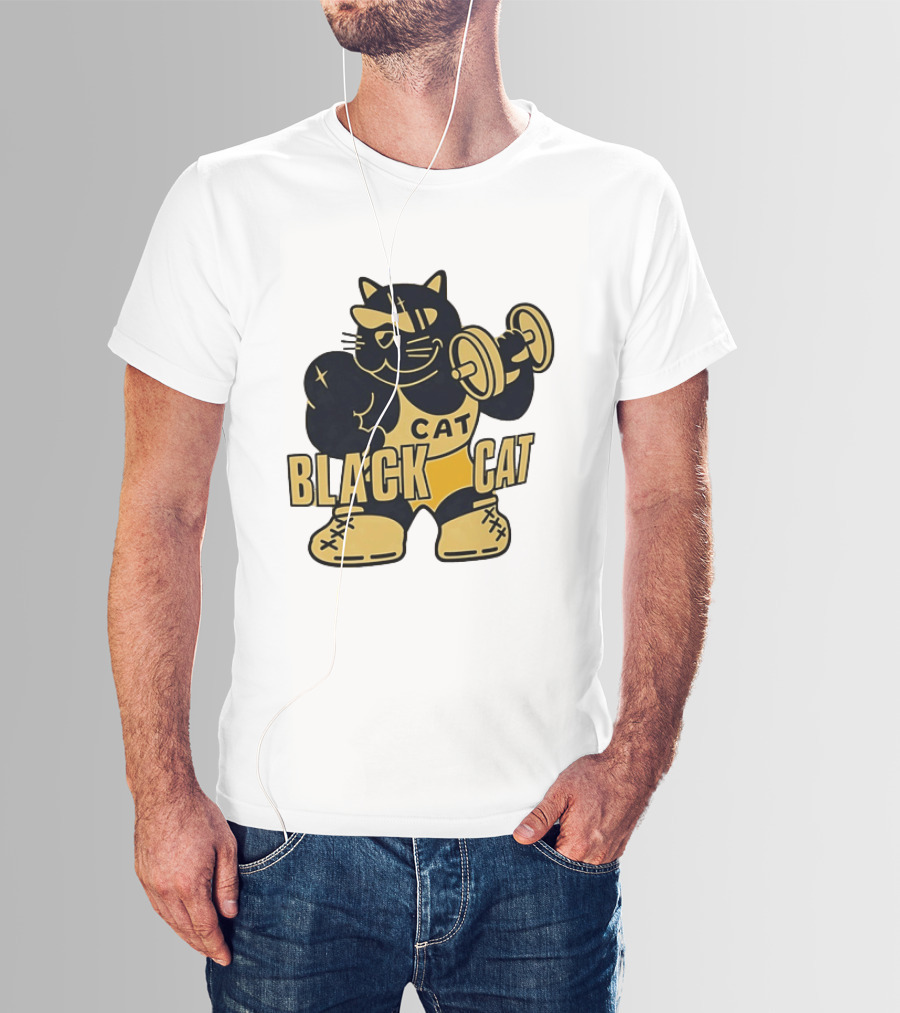 BLACK CAT Lifting Weights Cat Fitness Gym Powerlifting T-Shirt