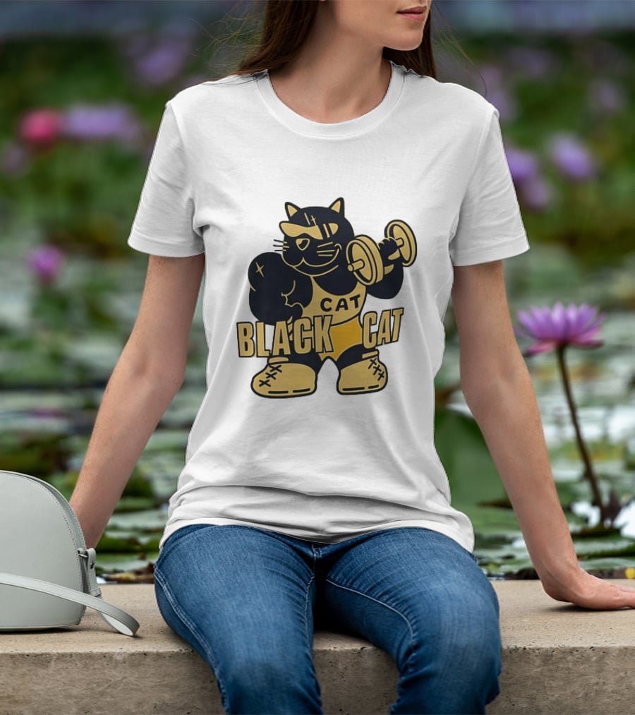 BLACK CAT Lifting Weights Cat Fitness Gym Powerlifting T-Shirt