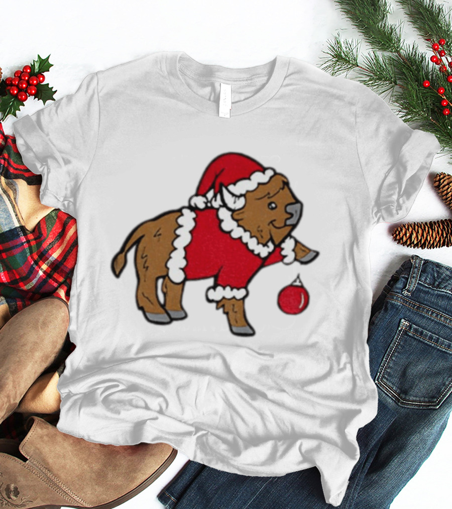 Buffalo In Santa Suit Holding Christmas Bauble Buffalo Bills 2025 Football Holiday T-Shirt