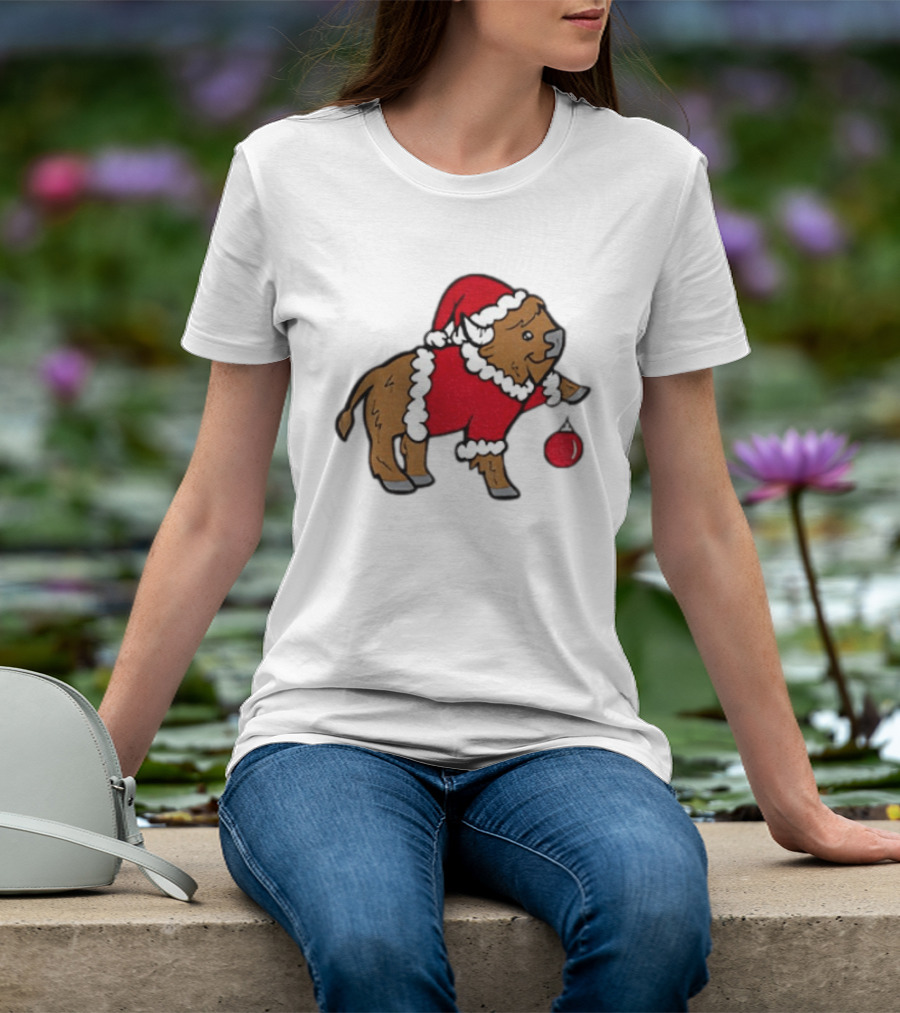 Buffalo In Santa Suit Holding Christmas Bauble Buffalo Bills 2025 Football Holiday T-Shirt