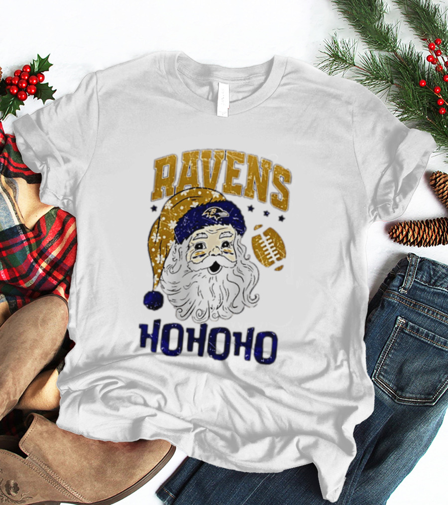 Baltimore Ravens Santa Claus Ho Ho Ho Merry Christmas T-Shirt
