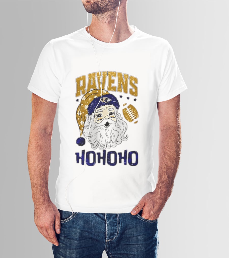 Baltimore Ravens Santa Claus Ho Ho Ho Merry Christmas T-Shirt