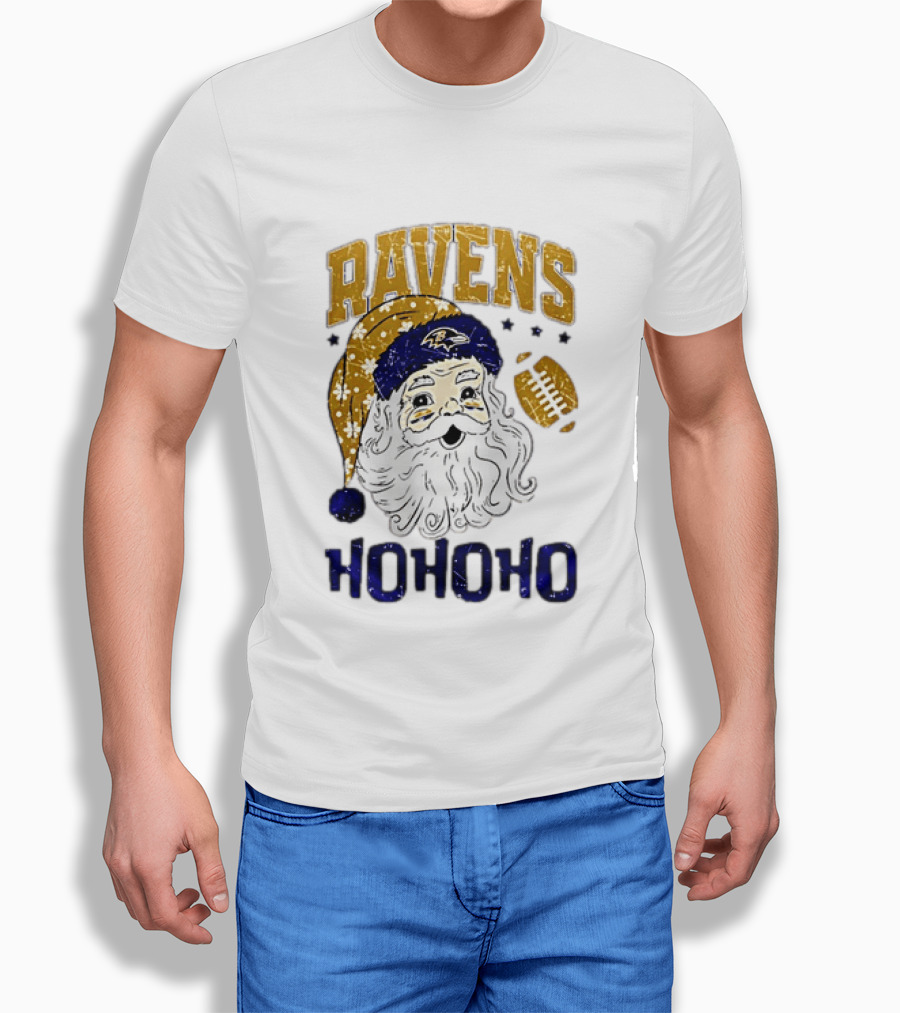 Baltimore Ravens Santa Claus Ho Ho Ho Merry Christmas T-Shirt