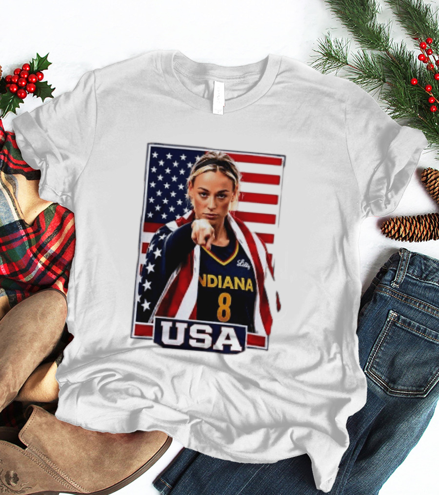 Indiana Fever WNBA Player Pointing American Flag USA Basketball Sports T-Shirt