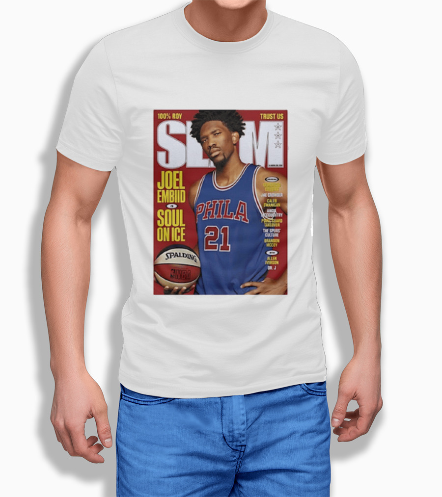 100% ROY SLAM Joel Embiid Soul On Ice PHILA 21 Philadelphia 76ers Cover T-Shirt