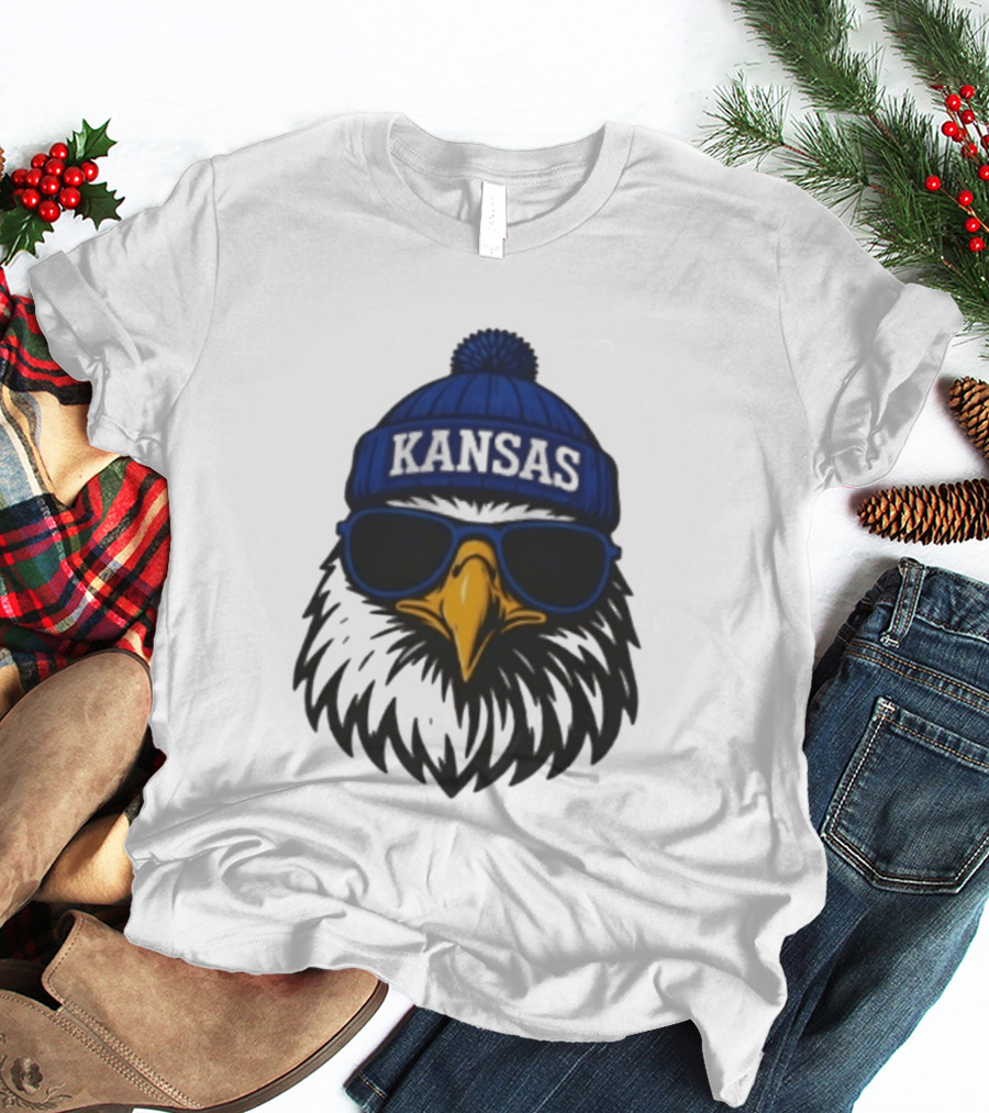 Kansas Jayhawks Jayhawk Hat Glasses Kansas Beanie T-Shirt