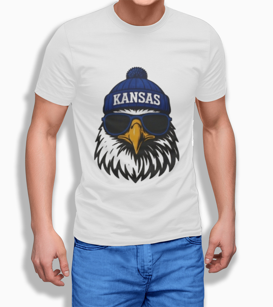 Kansas Jayhawks Jayhawk Hat Glasses Kansas Beanie T-Shirt