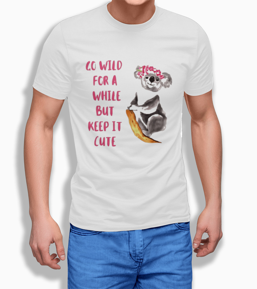 Go Wild For A While But Keep It Cute Koala With Pink Floral Headband T-Shirt