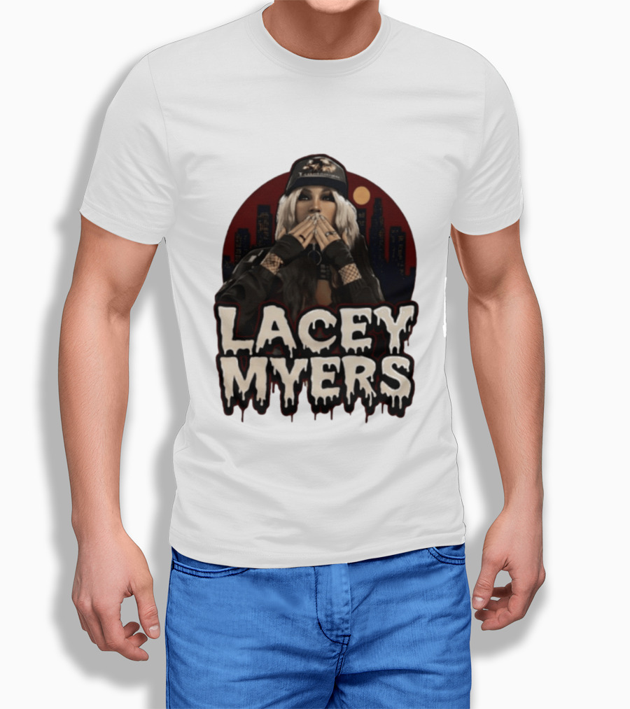 Lacey Myers City Skyline Red Moon Horror T-Shirt