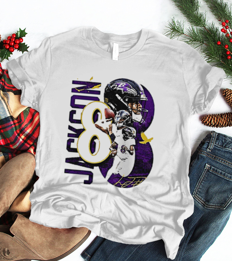 Lamar Jackson 8 Baltimore Ravens NFL Football Star Player T-Shirt