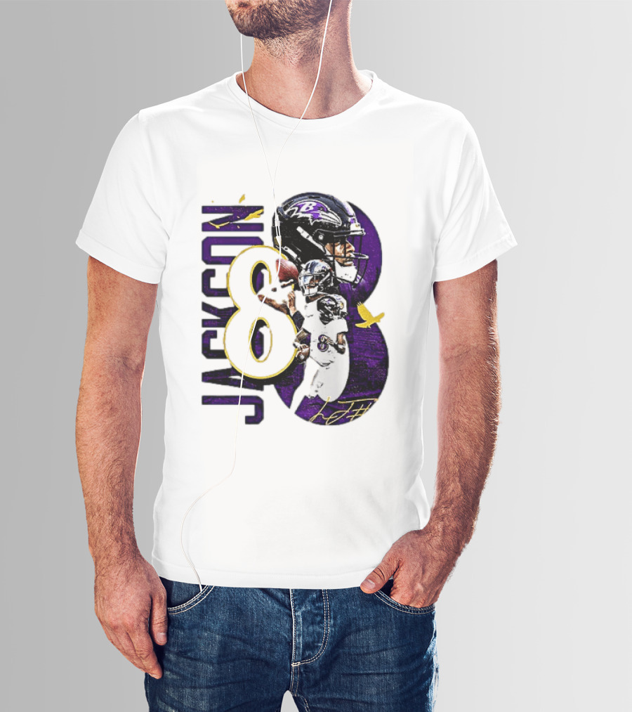 Lamar Jackson 8 Baltimore Ravens NFL Football Star Player T-Shirt
