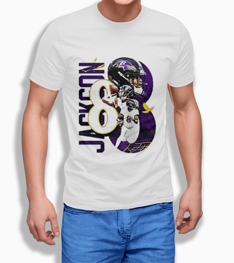 Lamar Jackson 8 Baltimore Ravens NFL Football Star Player T-Shirt