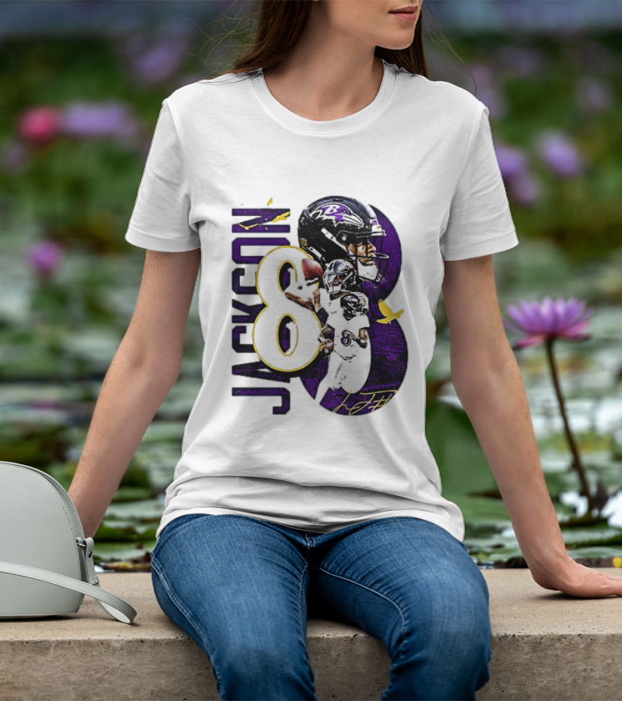 Lamar Jackson 8 Baltimore Ravens NFL Football Star Player T-Shirt