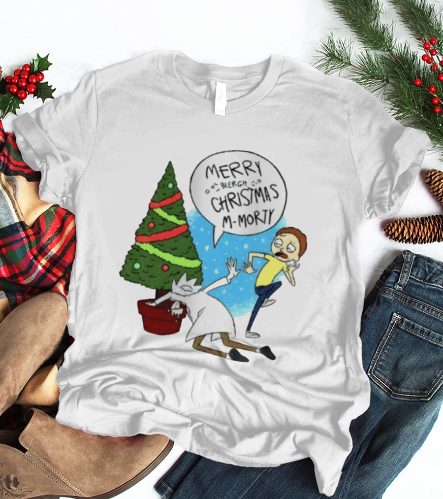 Merry Blergh Christmas M Morty Drunk Ricks Greeting Rick And Morty T-Shirt