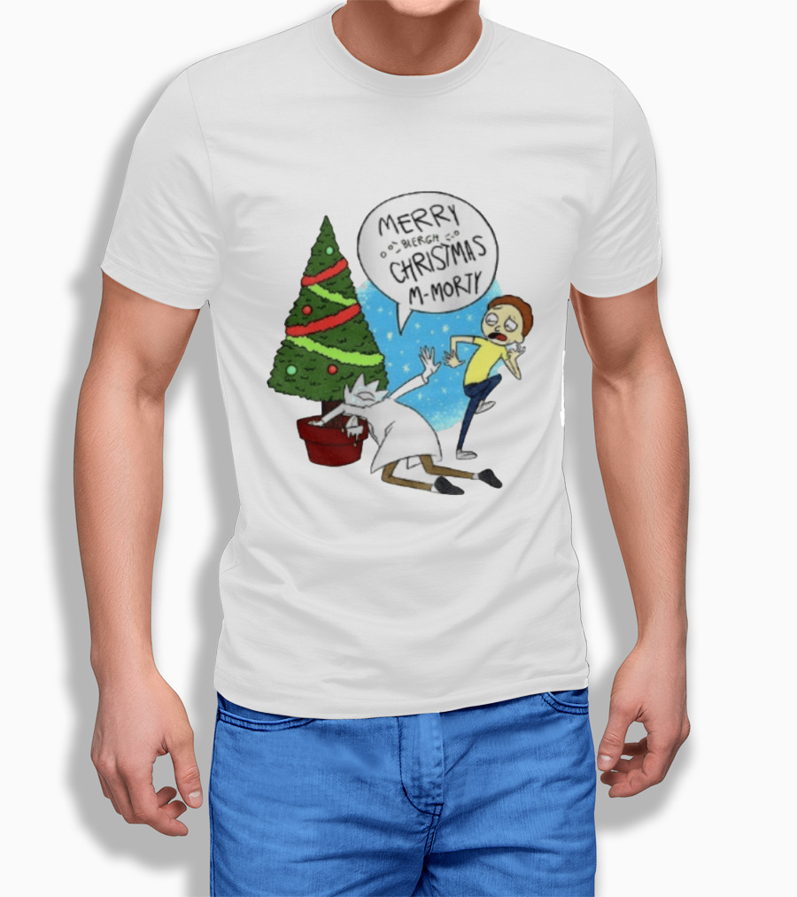 Merry Blergh Christmas M Morty Drunk Ricks Greeting Rick And Morty T-Shirt