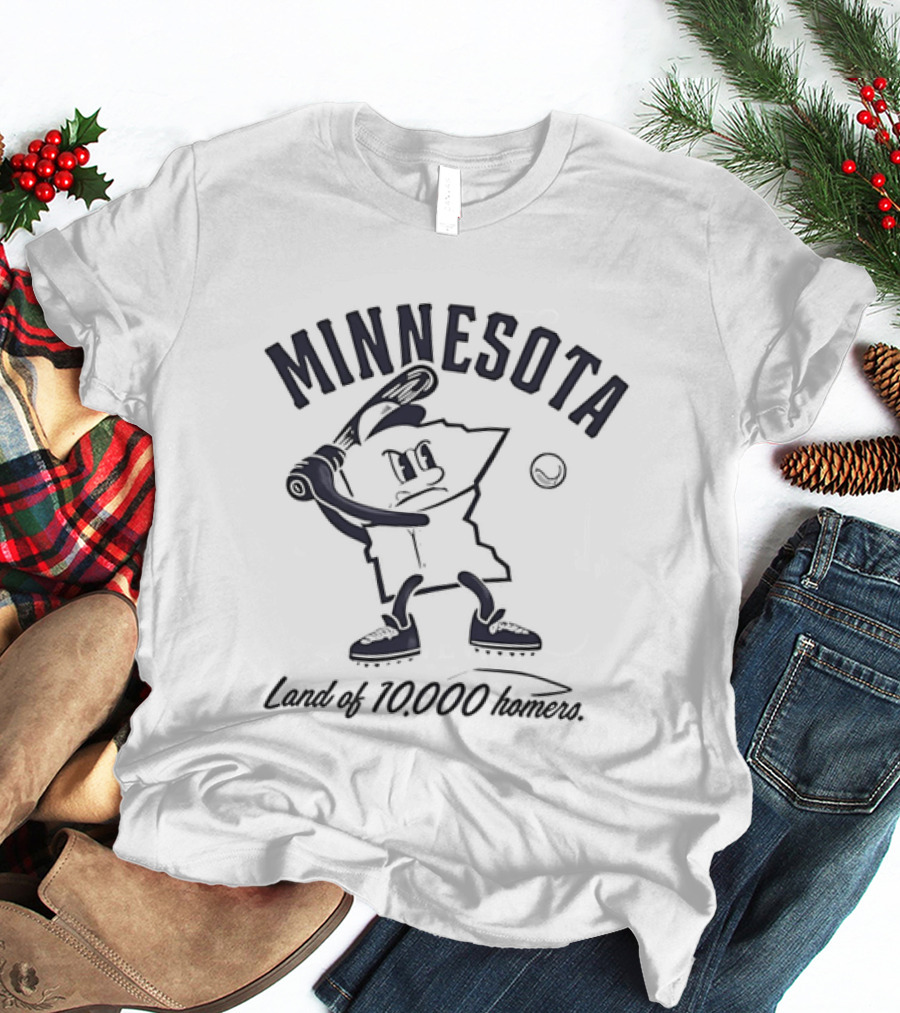 Minnesota Land Of 10000 Homers Baseball Player Swinging Bat T-Shirt