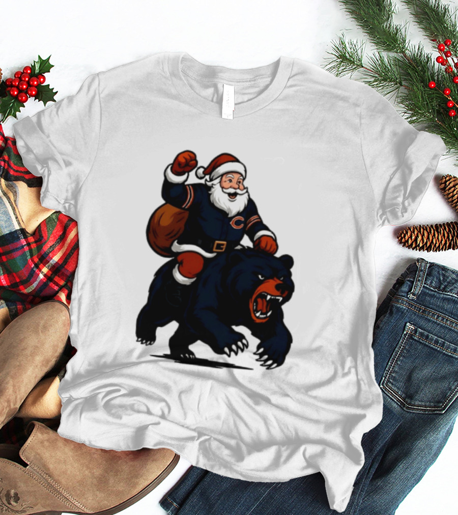 Chicago Bears Santa Claus Riding Bear Christmas Football T-Shirt