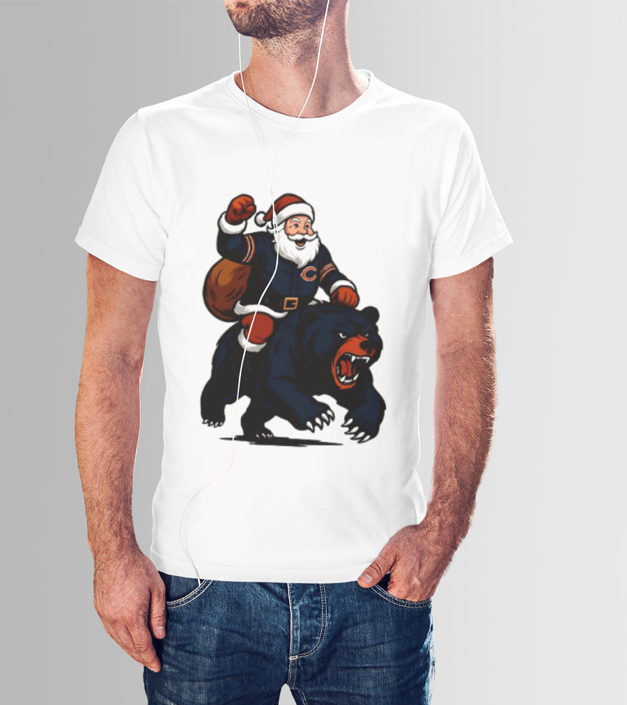 Chicago Bears Santa Claus Riding Bear Christmas Football T-Shirt