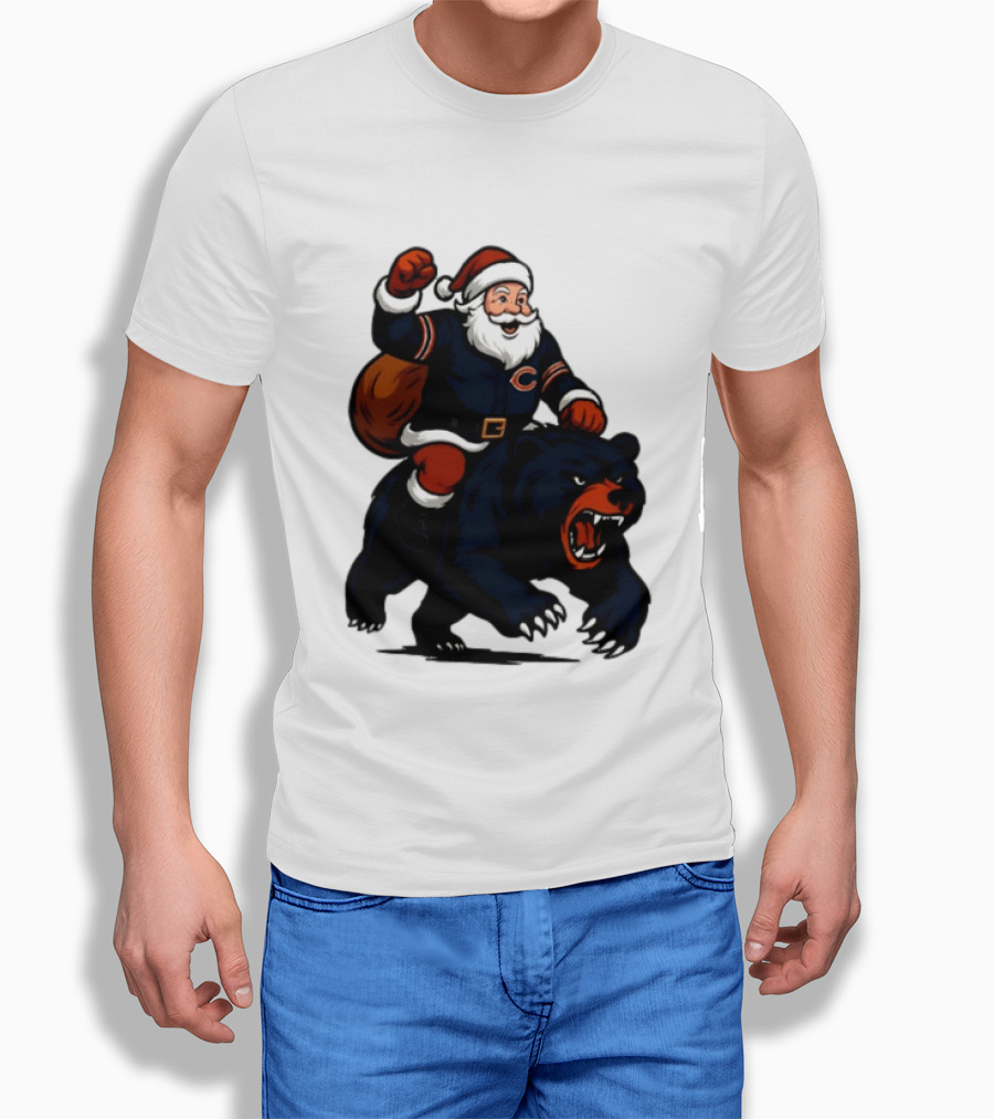Chicago Bears Santa Claus Riding Bear Christmas Football T-Shirt
