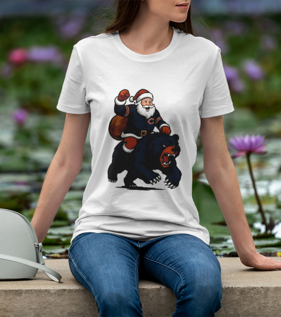 Chicago Bears Santa Claus Riding Bear Christmas Football T-Shirt