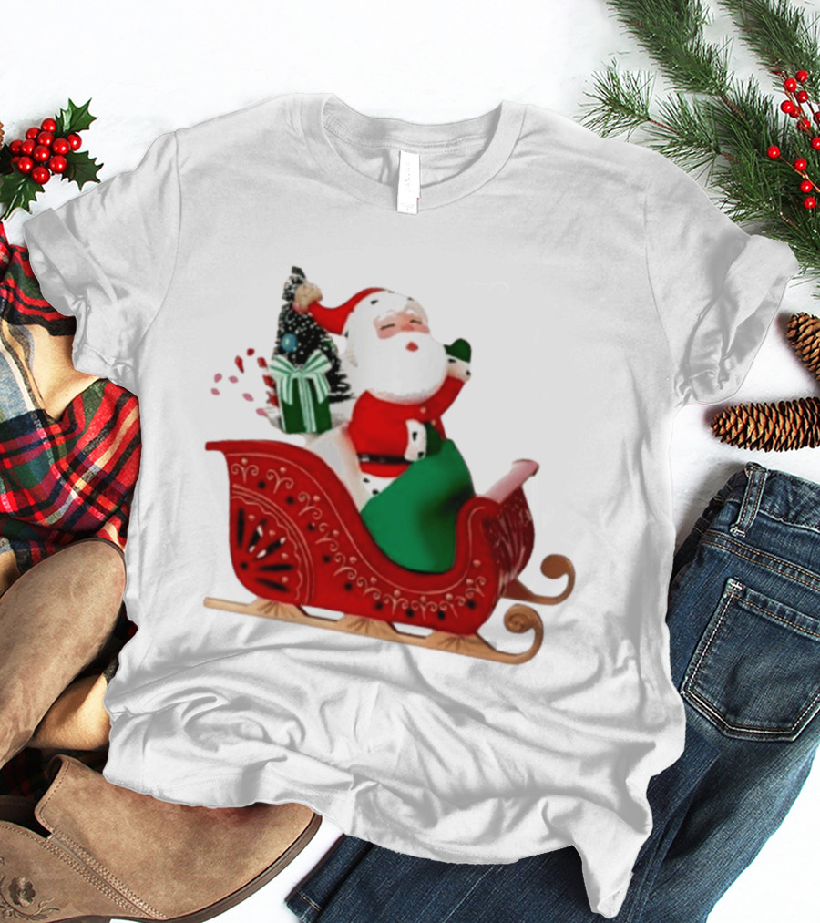 Santa Showtoppers Mini Tree Hallmark White Sleigh Christmas Scene T-Shirt