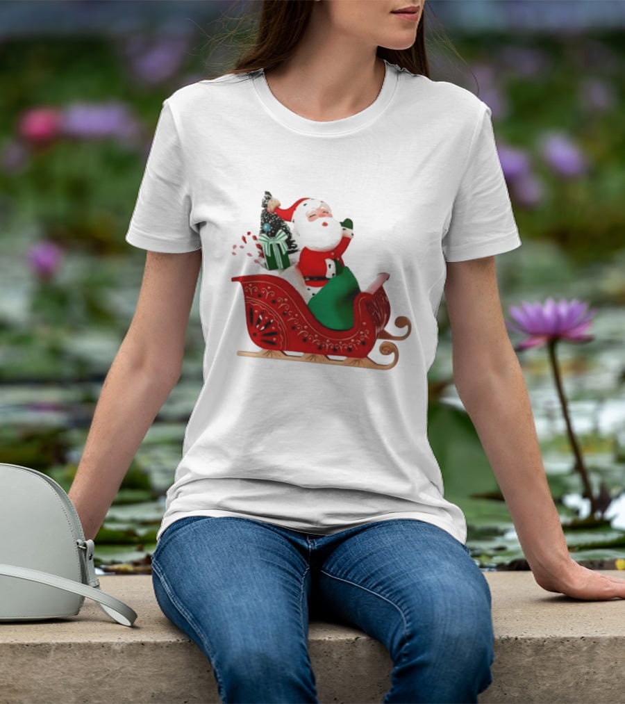 Santa Showtoppers Mini Tree Hallmark White Sleigh Christmas Scene T-Shirt